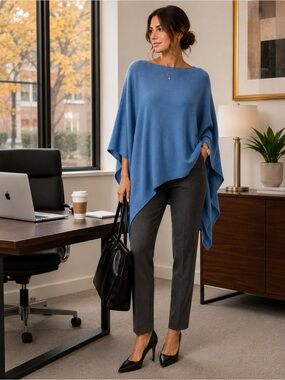 J.McLaughlin Rale Cashmere Poncho in Celeste Blue